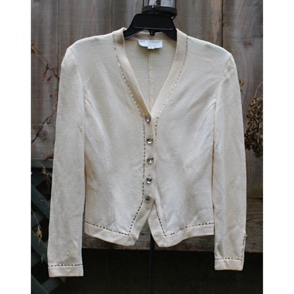St John Evening - Women's Santana Knit Dinner Jacket w/Cristals, sz 4, Flaws